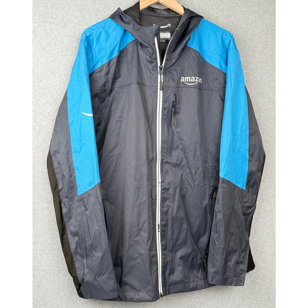 Amazon Rain Shell Jacket Mens XL Grey Blue Prime  Luly Yang Hooded Logo